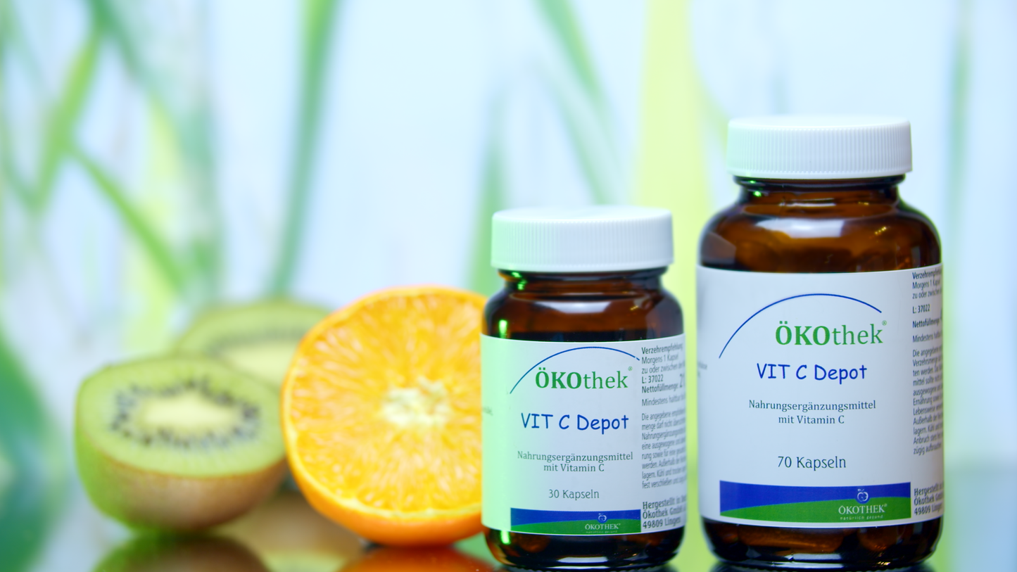 ÖKOthek Vit C Depot. Nahrungsergänzungsmittel. Front side3.